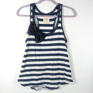 Hollister Relaxed Fit Bow Top Womens Medium Navy Blue White Striped